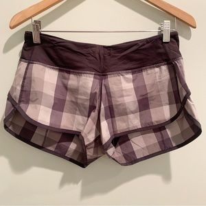Lululemon Speed Shorts 2.5” Gray Plaid Wet Dry Warm 6